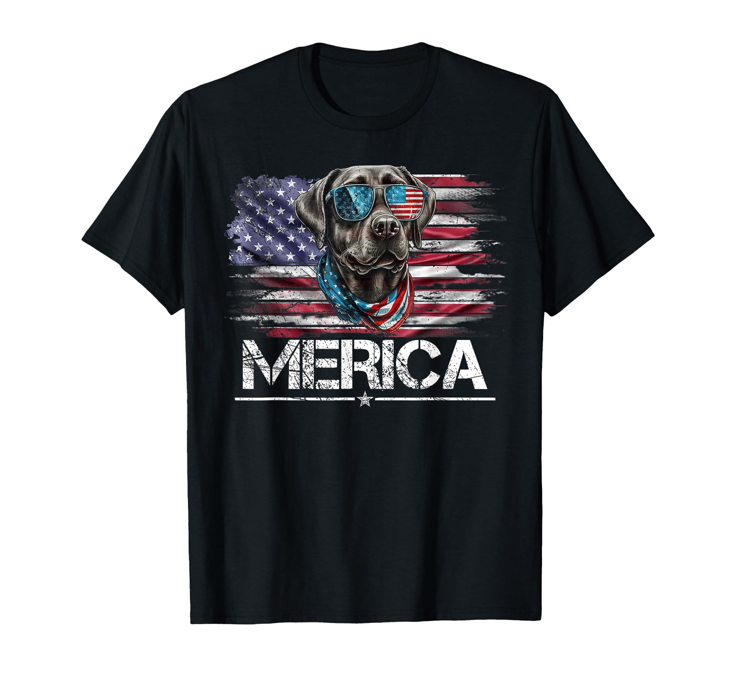Vintage Labrador Dog, Merica Lab Dog USA Flag Funny T-Shirt