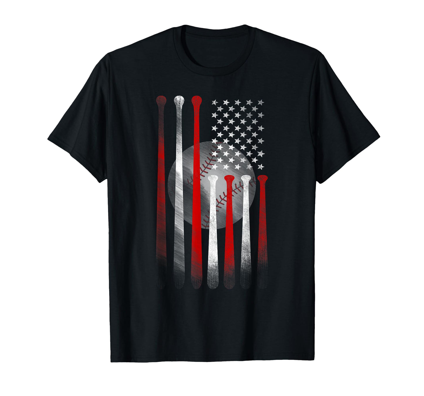 Vintage Baseball American Flag T-Shirt, Classic Fit Black Tee for Dad and Mom