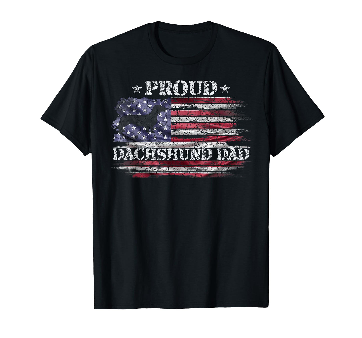 Vintage USA American Flag Dachshund Dog Dad Doxie Silhouette T-Shirt
