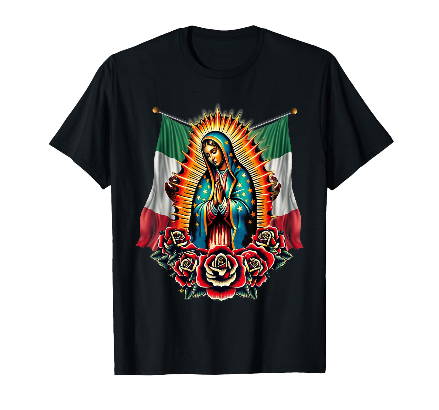 Our Lady Virgen De Guadalupe Virgin Mary Mexican Flag T-Shirt