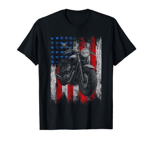 Motorcycle Graphic Men's Biker American Flag T-Shirt