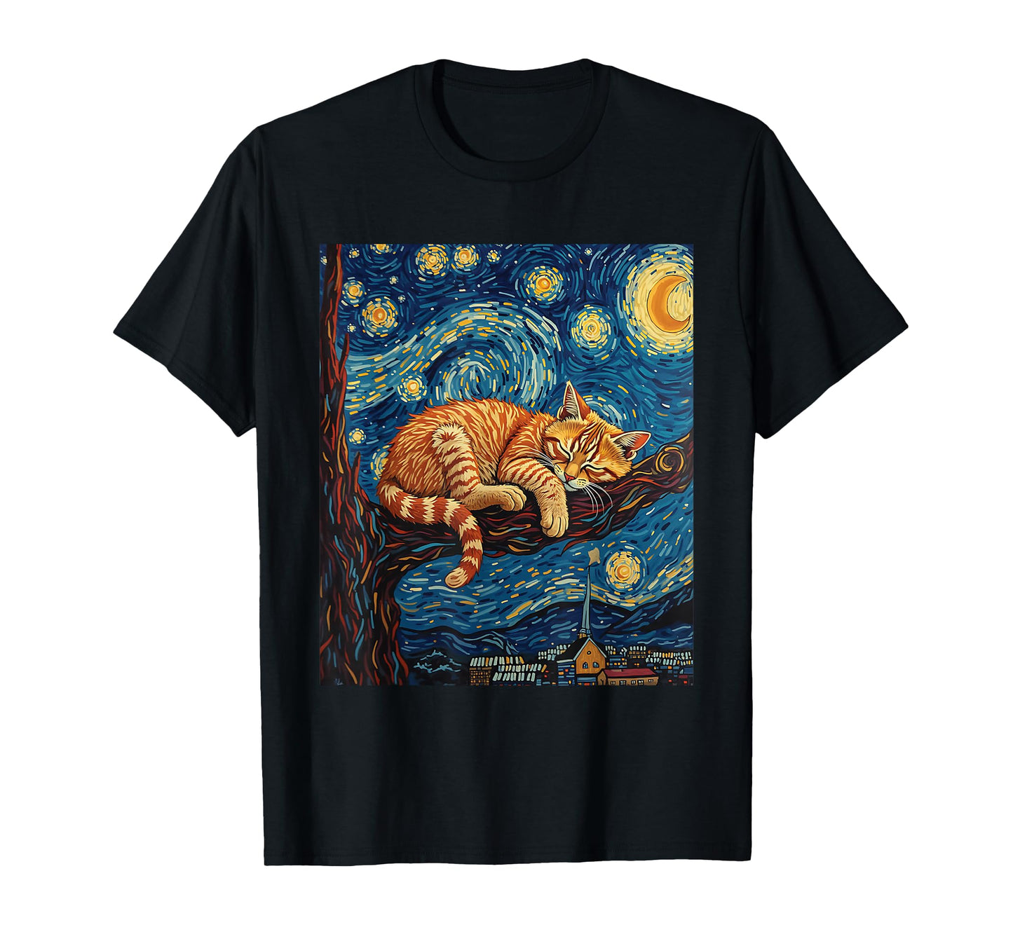 Charming Ginger Cat Van Gogh Starry Night Graphic Cat Lovers T-Shirt