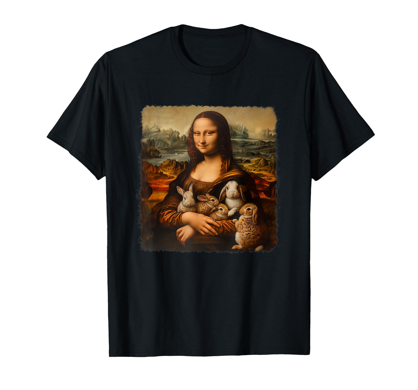 Mona Lisa With with Rabbits Funny Rabbit Art Painting T-Shirt