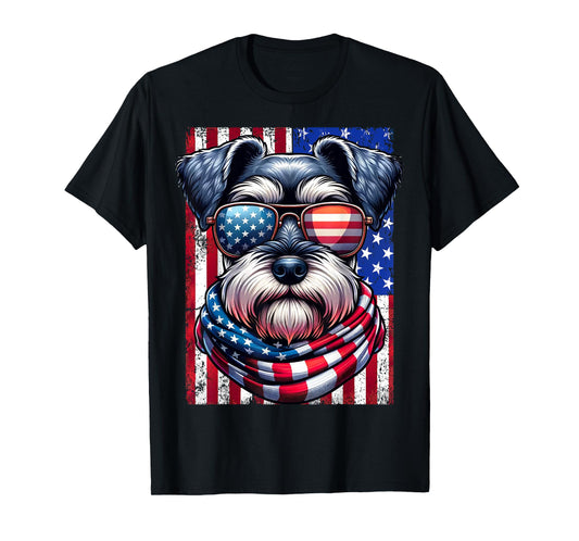 Miniature Schnauzer Dog American Flag Patriotic 4th of July T-Shirt