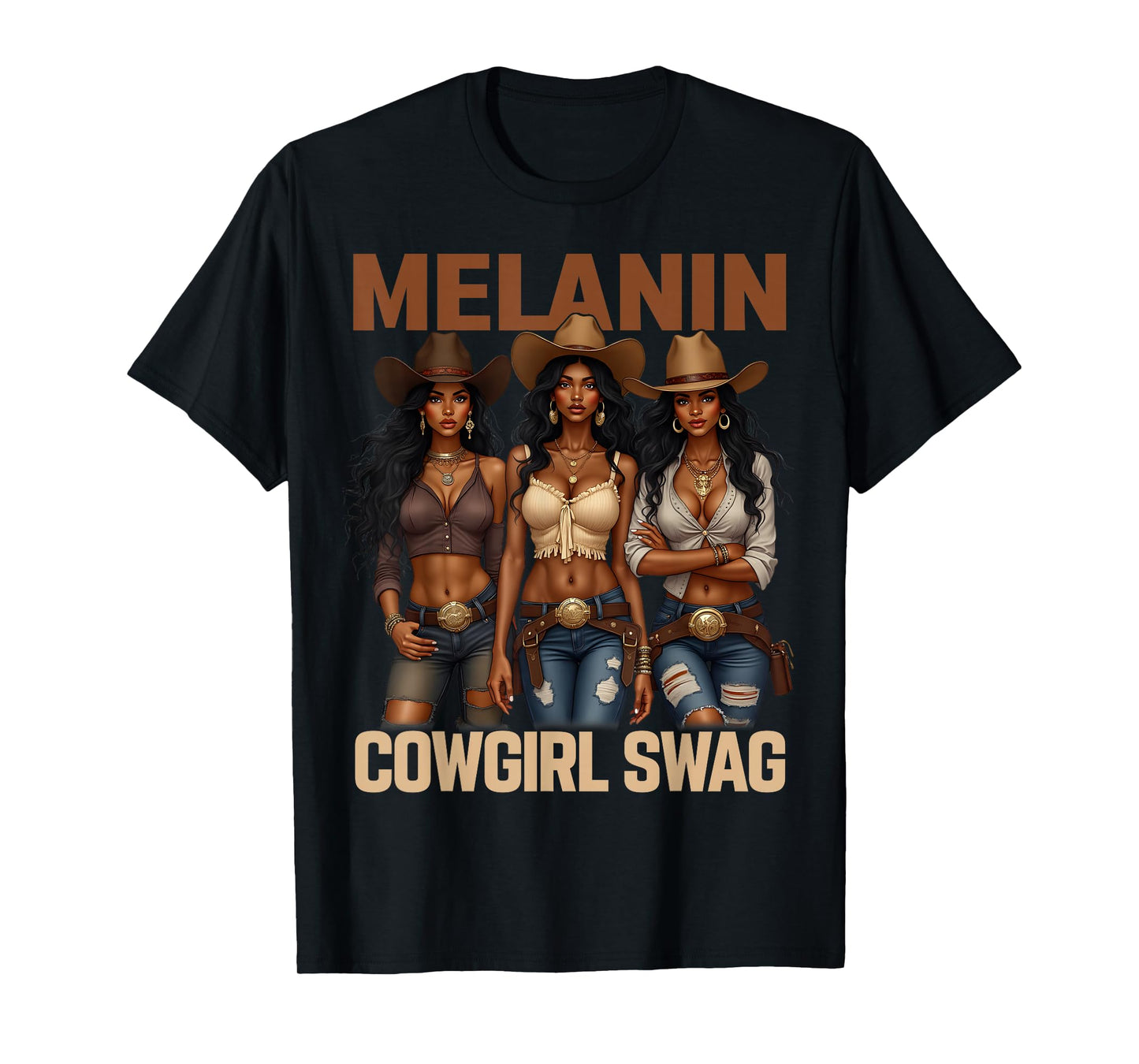 African Melanin Cowgirl Swag, Melanin Cowgirls Black BHM T-Shirt