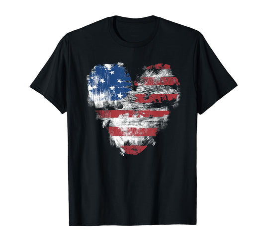 American Flag Heart T-Shirt T-Shirt