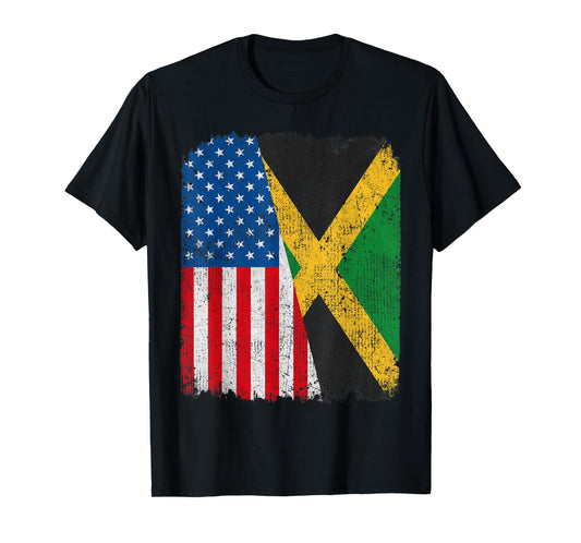 Jamaican American Flag Half USA Jamaica Root Proud Women Kids Men T-Shirt