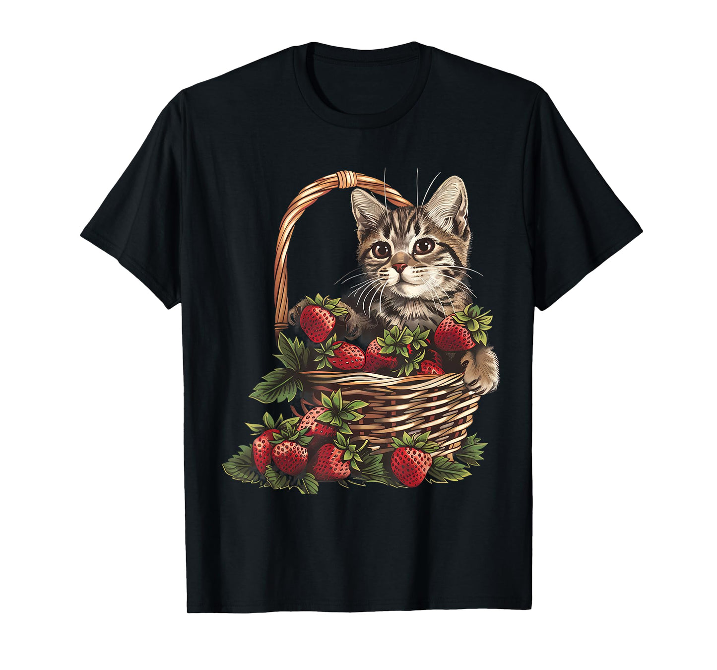 Strawberry Cat Animal Art Strawberry Fruit Cat Motif Drawing T-Shirt for Men Women Kids