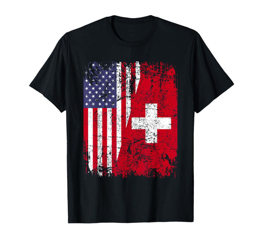 SWISS ROOTS | Half American Flag | SWITZERLAND Women Kids Men T-Shirt