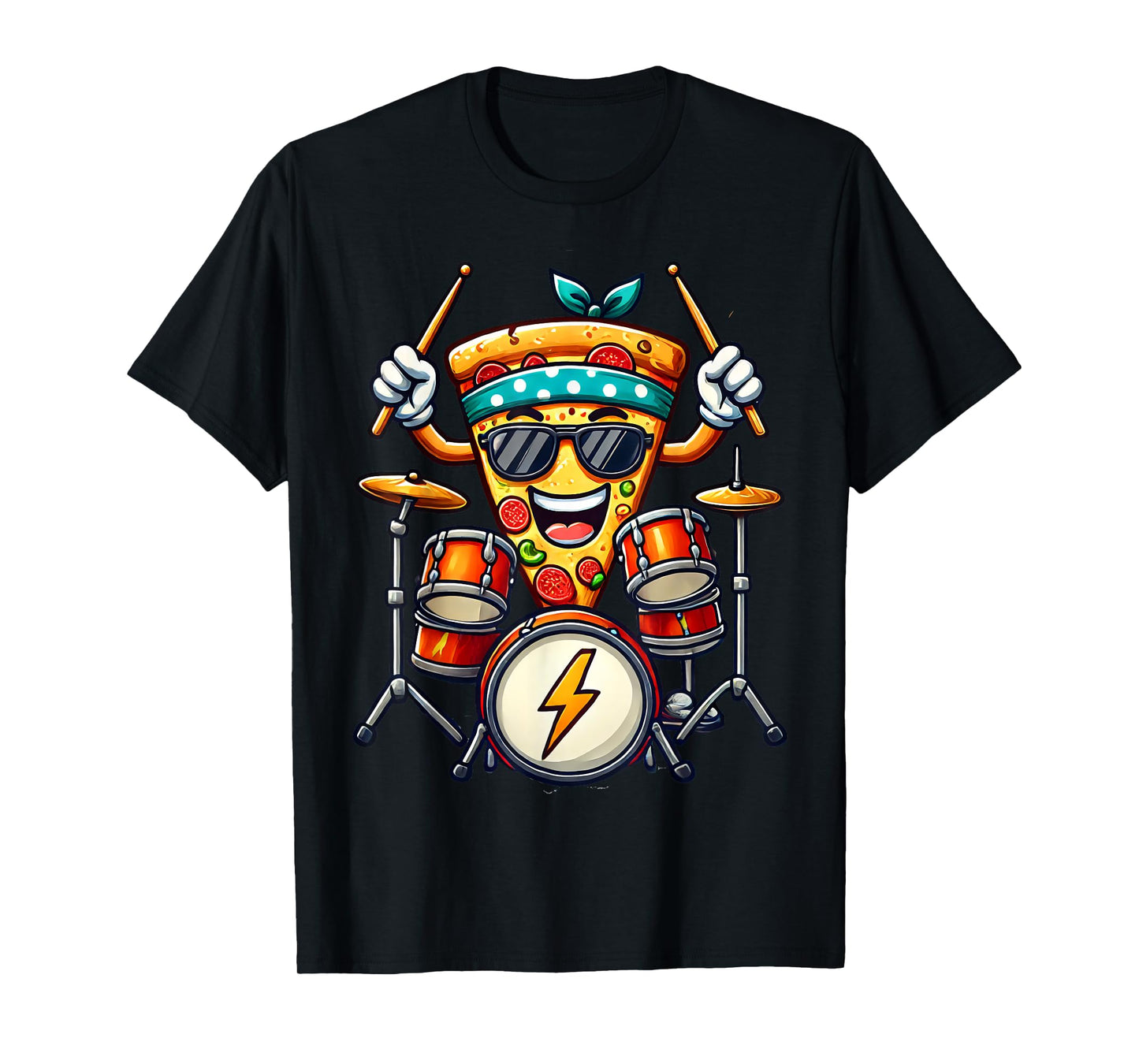 Pizza Funny Rockstar Drummer Drums Music Band Men Women Kids T-Shirt