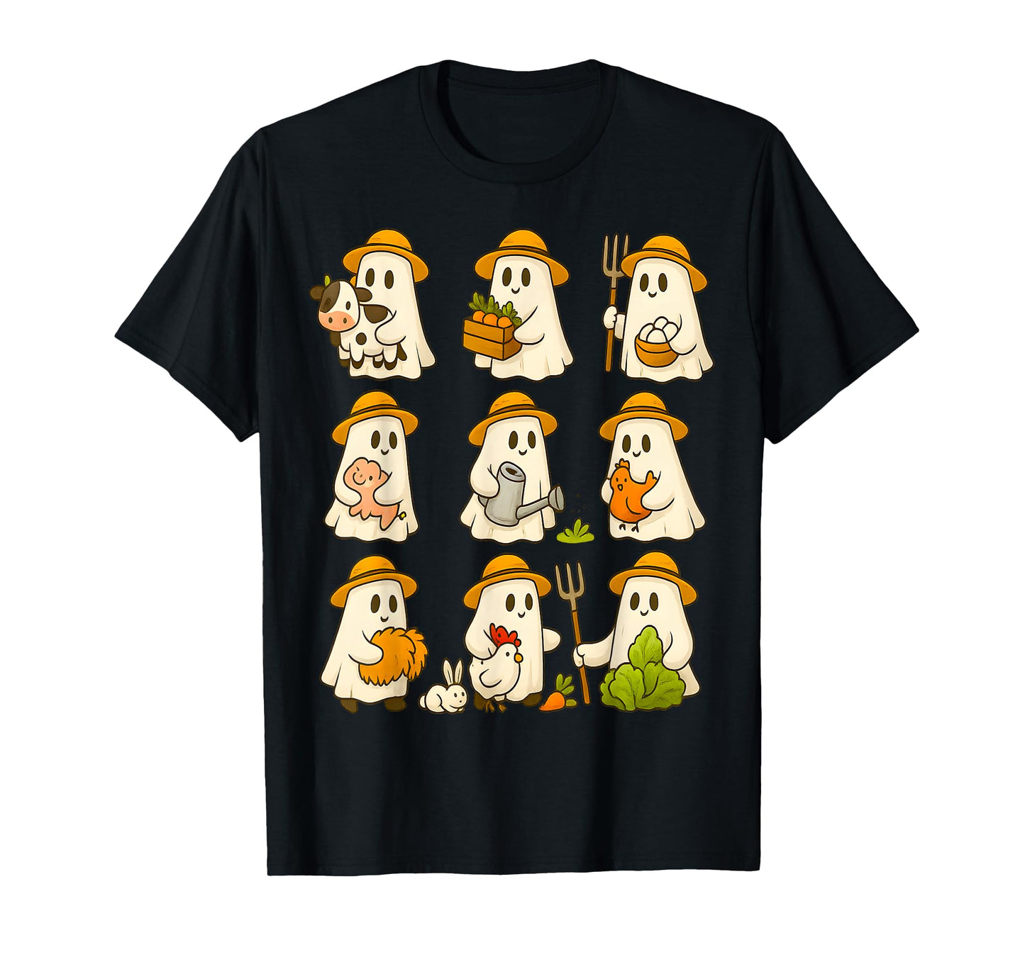 Cute Ghost Farmer Halloween Fall Farming Lover T-Shirt