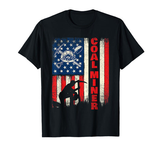 Coal Miner - Patriotic USA Flag Pitman Underground Mining T-Shirt