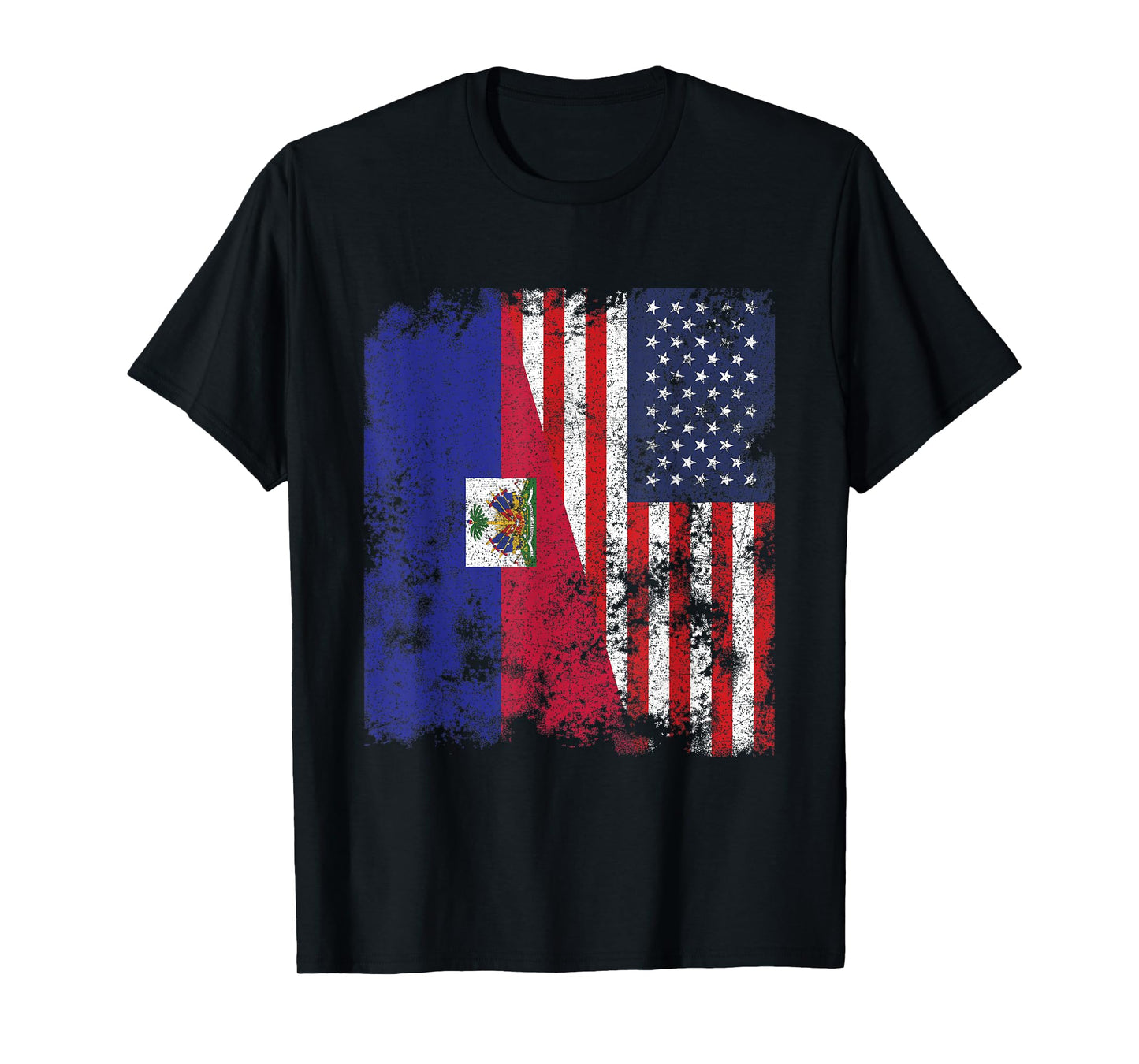 Haiti USA Flag Distressed - Half American T-Shirt for Women Kids Men