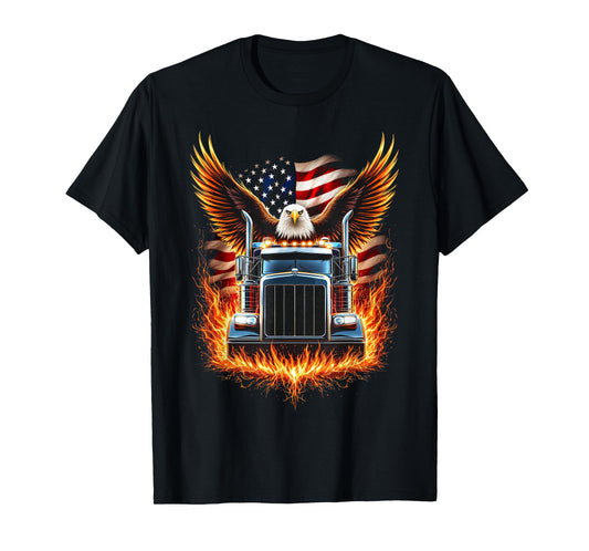 Trucker Patriotic American Flag Semi Truck Driver Eagle T-Shirt