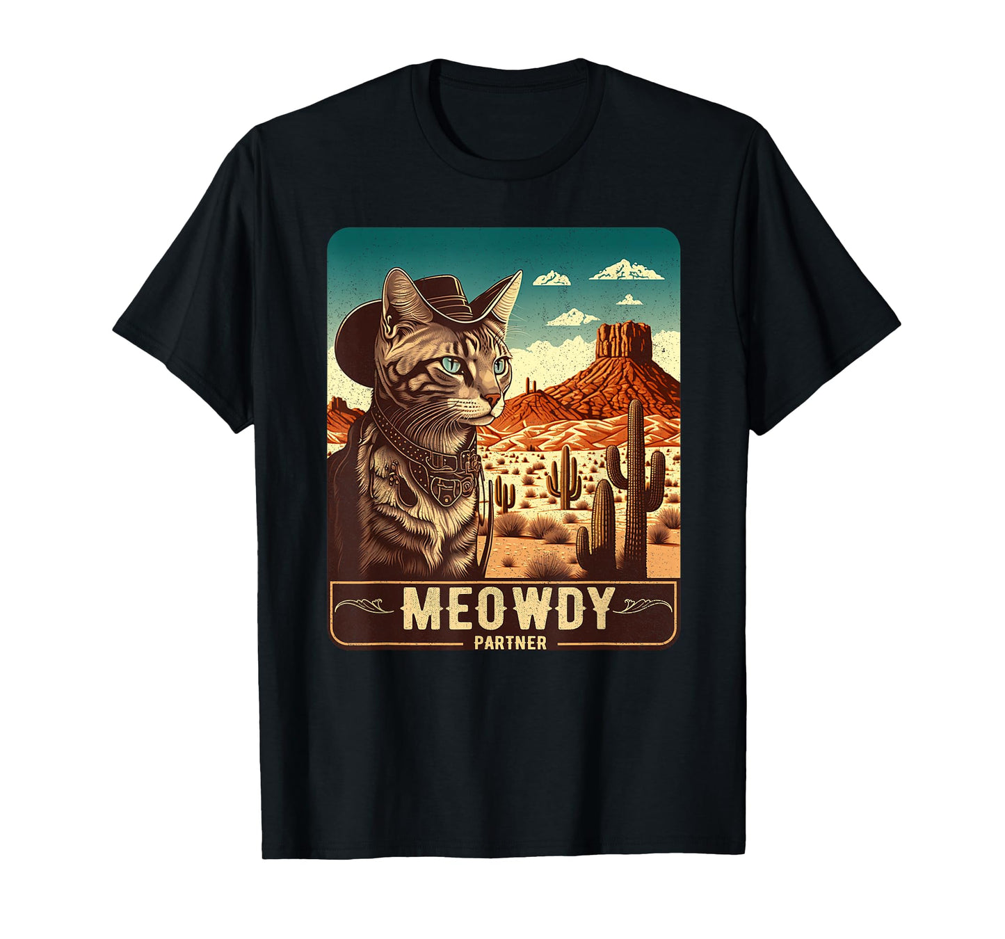 Meowdy! Funny Country Music Cat Cowboy Hat Poster Funny T-Shirt
