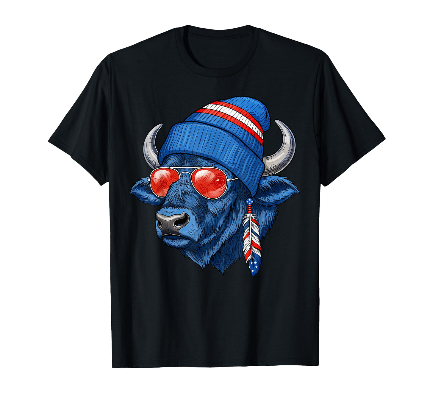 Cool Buffalo Wearing a Beanie and Sunglasses for Men Women T-Shirt