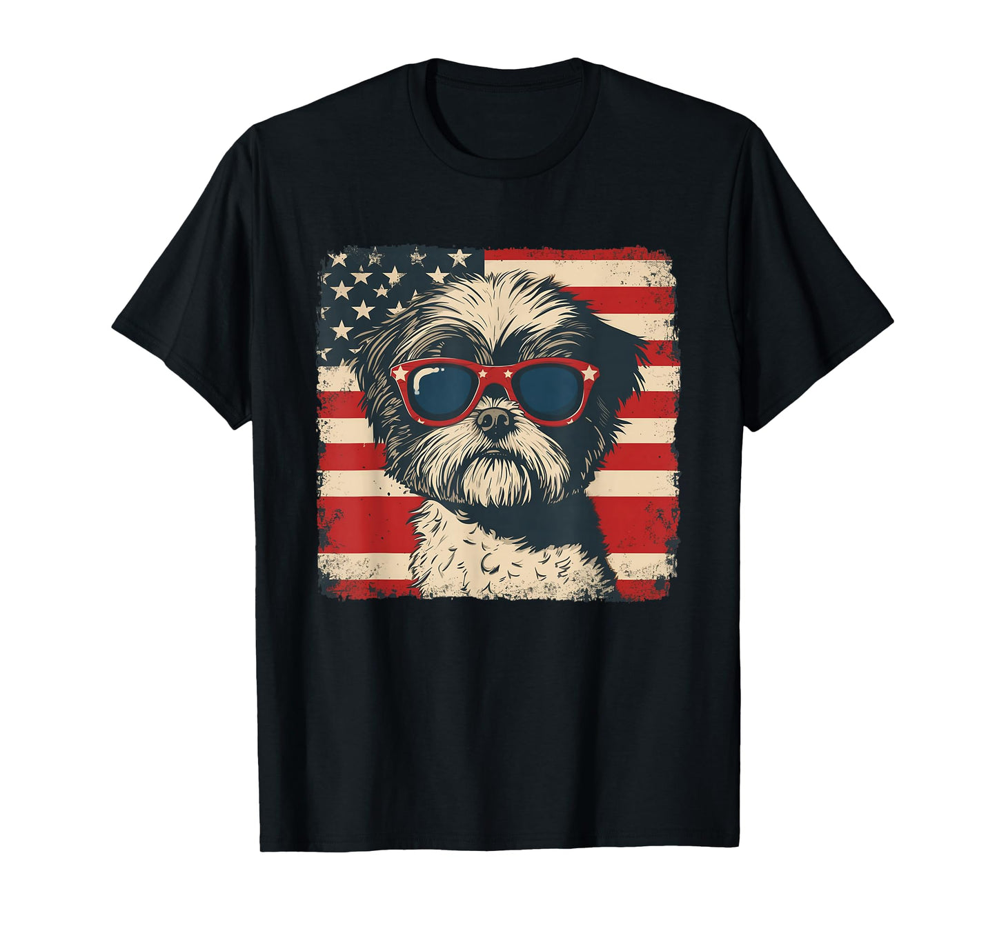 Shih Tzu Dog USA Flag Patriotic Fourth of July Men Women T-Shirt