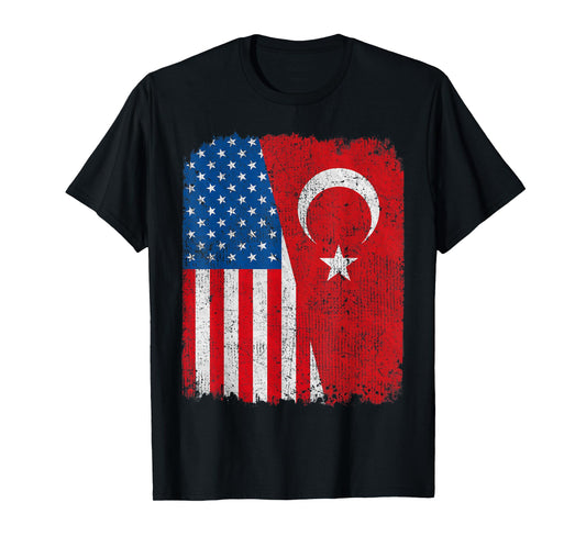 Turkish American Flag Half USA Turkey Root Proud Women Kids Men T-Shirt