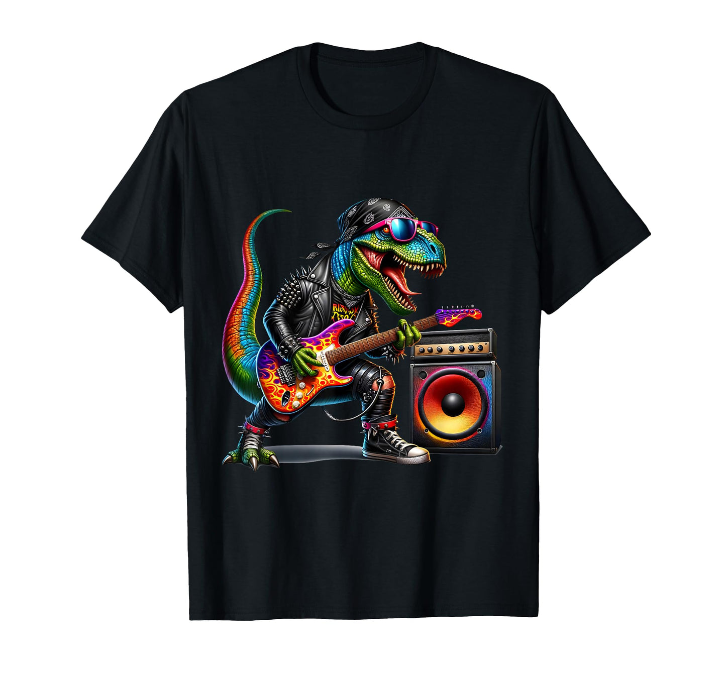 Funny Punk Dinosaur, Rock'n Roll Goth Dino, Guitar Band T-Shirt
