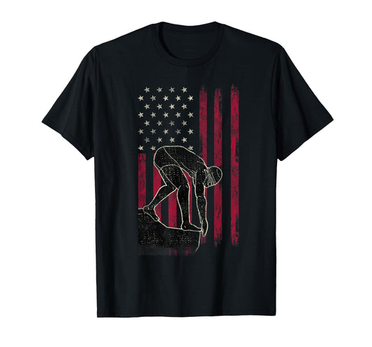 Swimming Vintage American Flag 4th Of July Tee Gift T-Shirt
