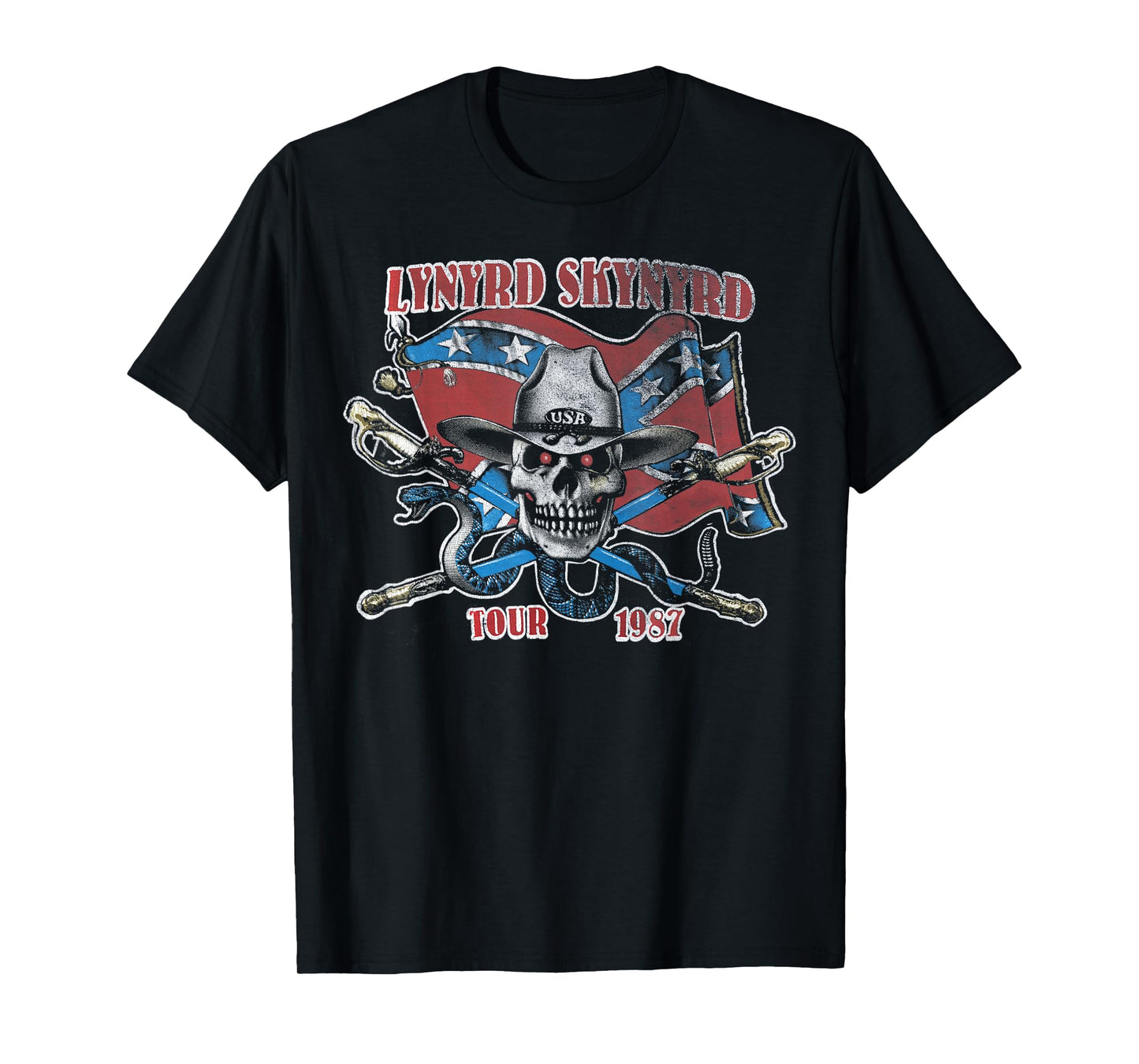 Lynyrd Skynyrd Tour 1987 Vintage USA Flag Southern Rock Band T-Shirt