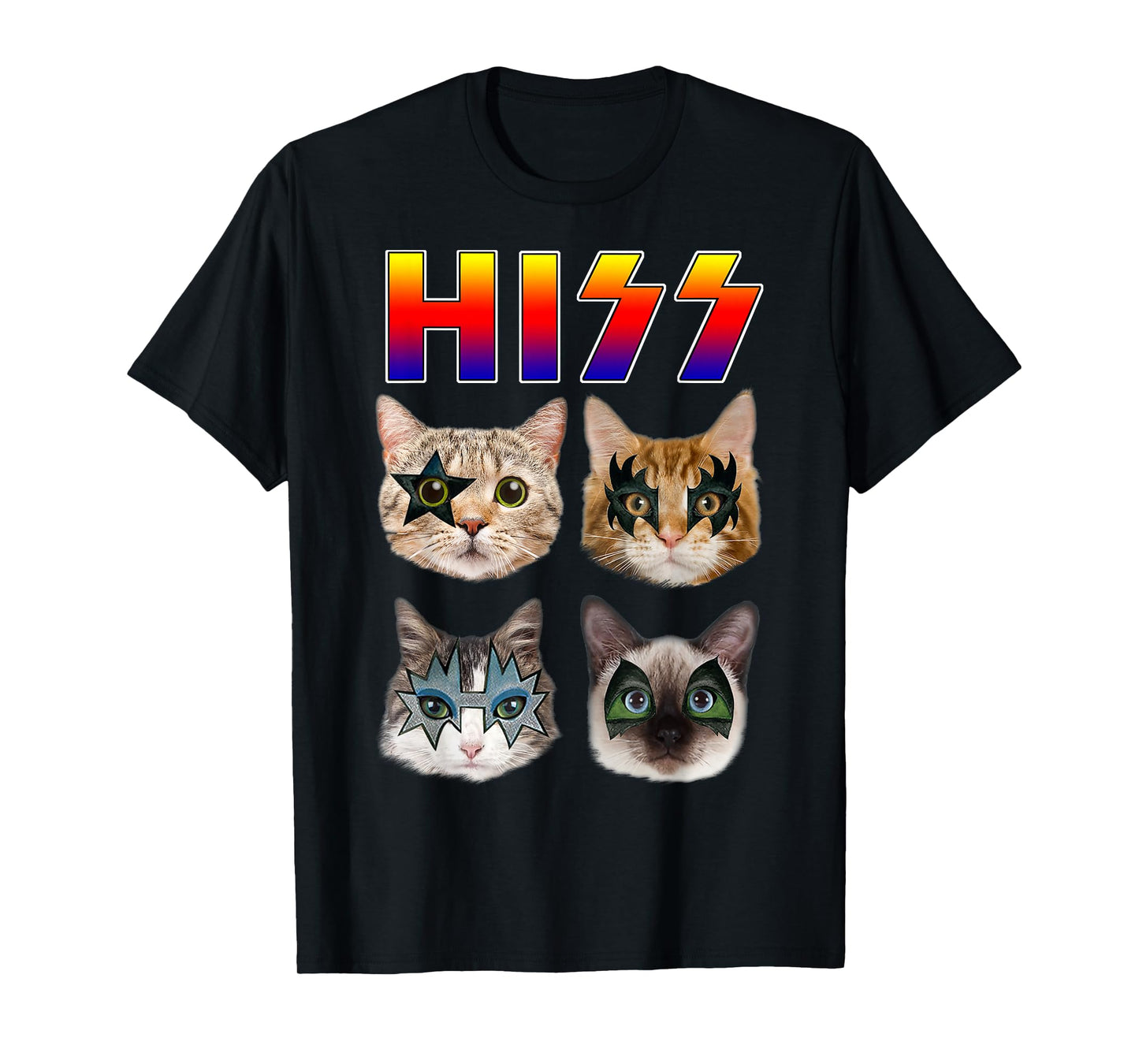 Hiss Funny Cats Kittens Rock Rockin Short Sleeve T-shirt Gift Tee Pun