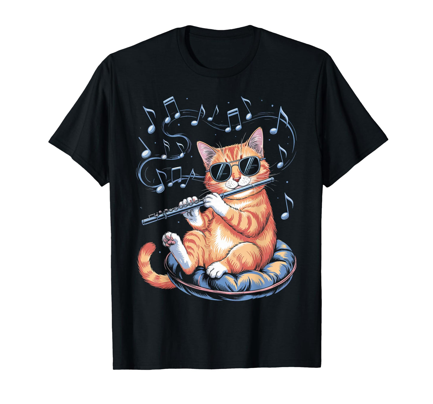 Marching Band Musician Flutist Cat Playing Flute Player T-Shirt