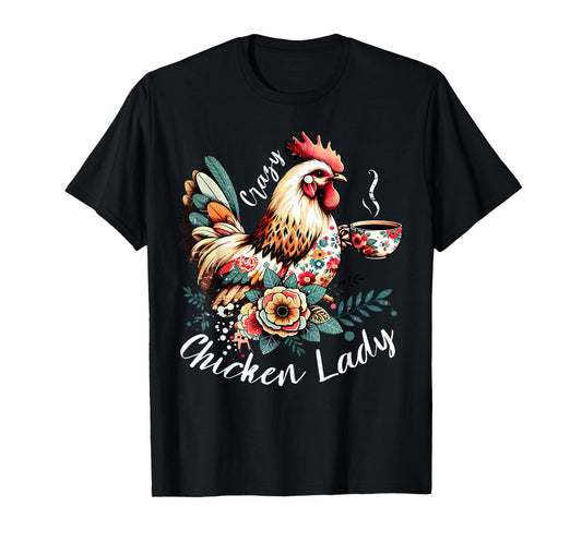Chicken Lady Cottagecore Boho Floral Chicken Drinking Tea T-Shirt