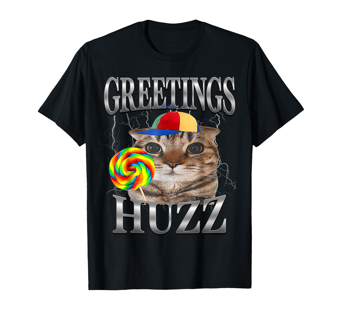 Greetings Huzz Funny Cat Meme Lovers Silly Cats Brainrot T-Shirt
