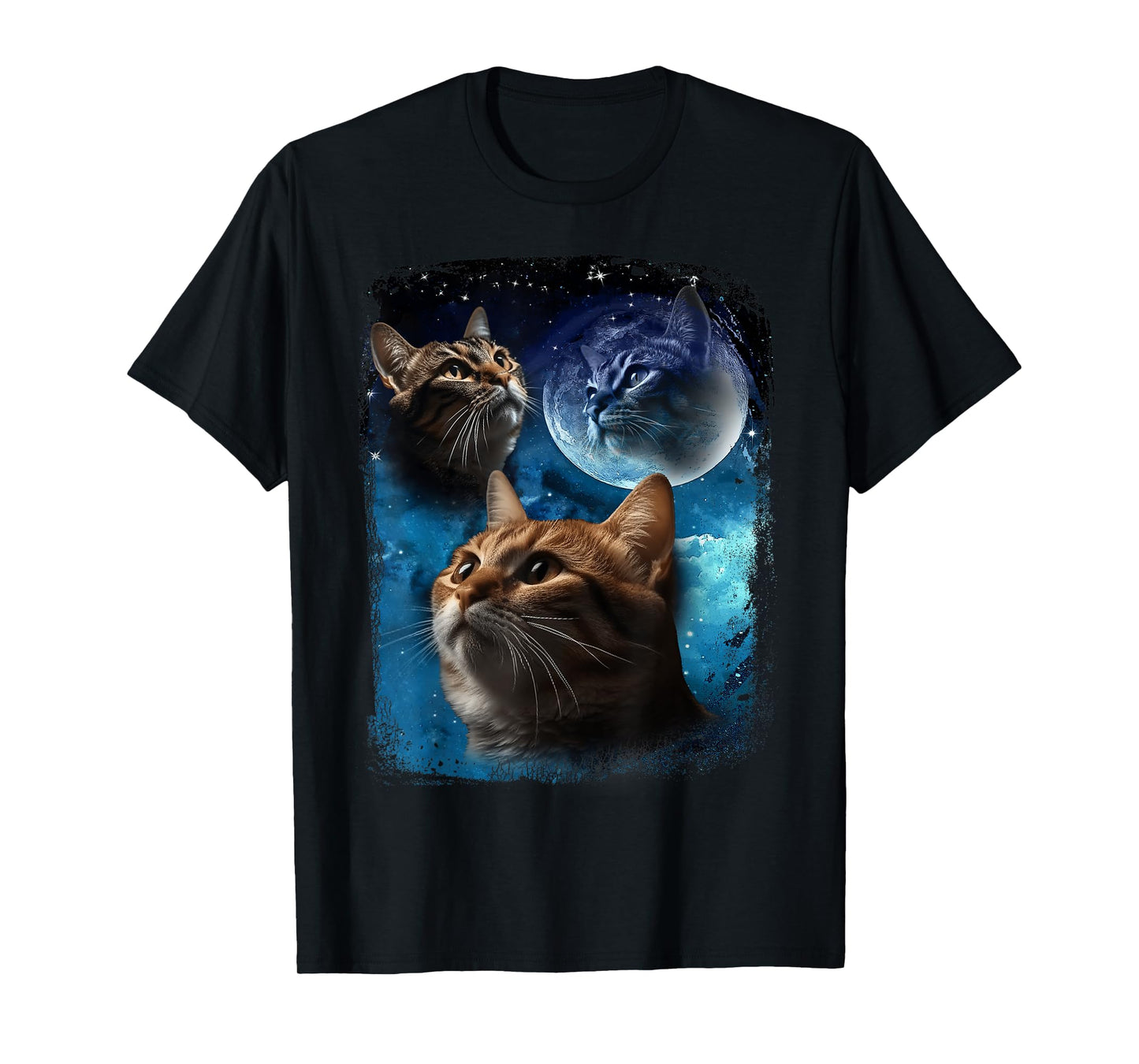 Three Cats Howl at Moon Vintage Funny Cat Howling wolf meme T-Shirt