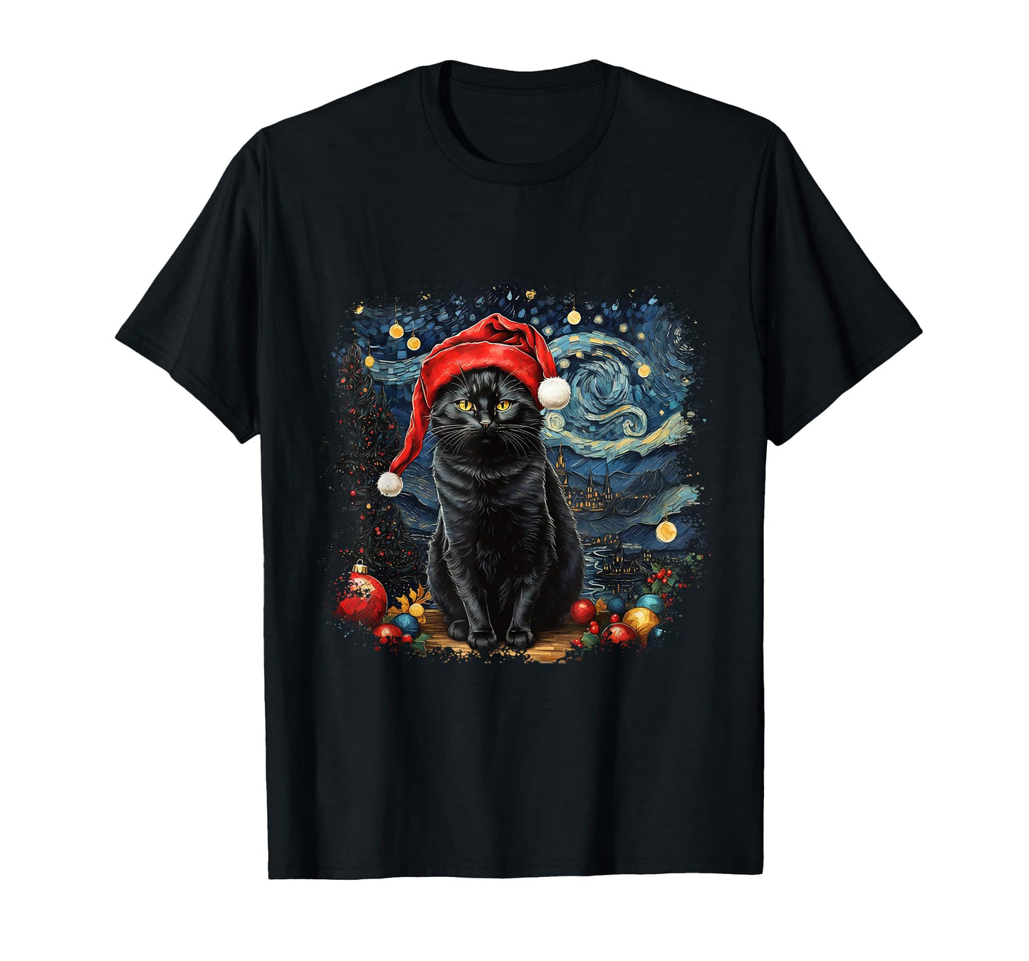 Cat Tshirt, Starry Night Cat, Womens Cat Shirt, Van Gogh Cat T-Shirt