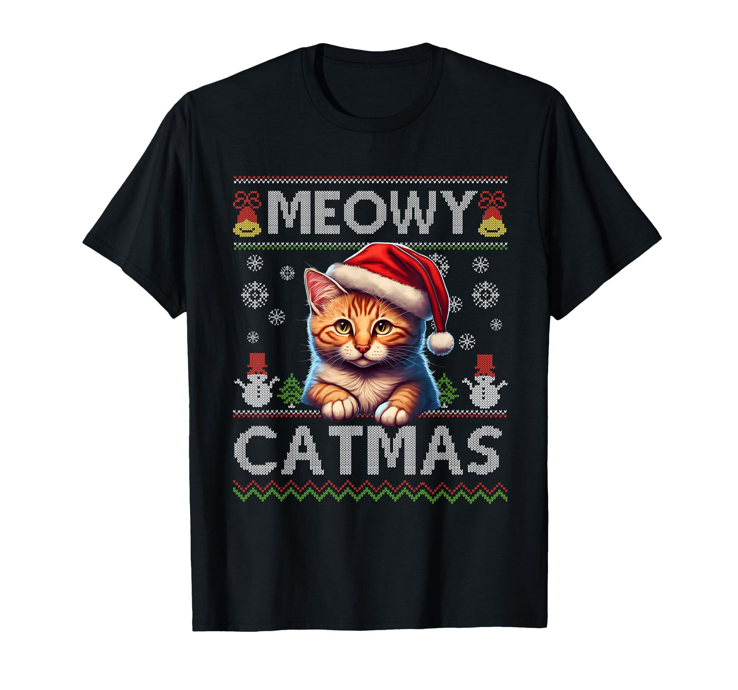 Meowy Catmas Cat Santa Christmas Kitten Xmas Ugly Sweater T-Shirt