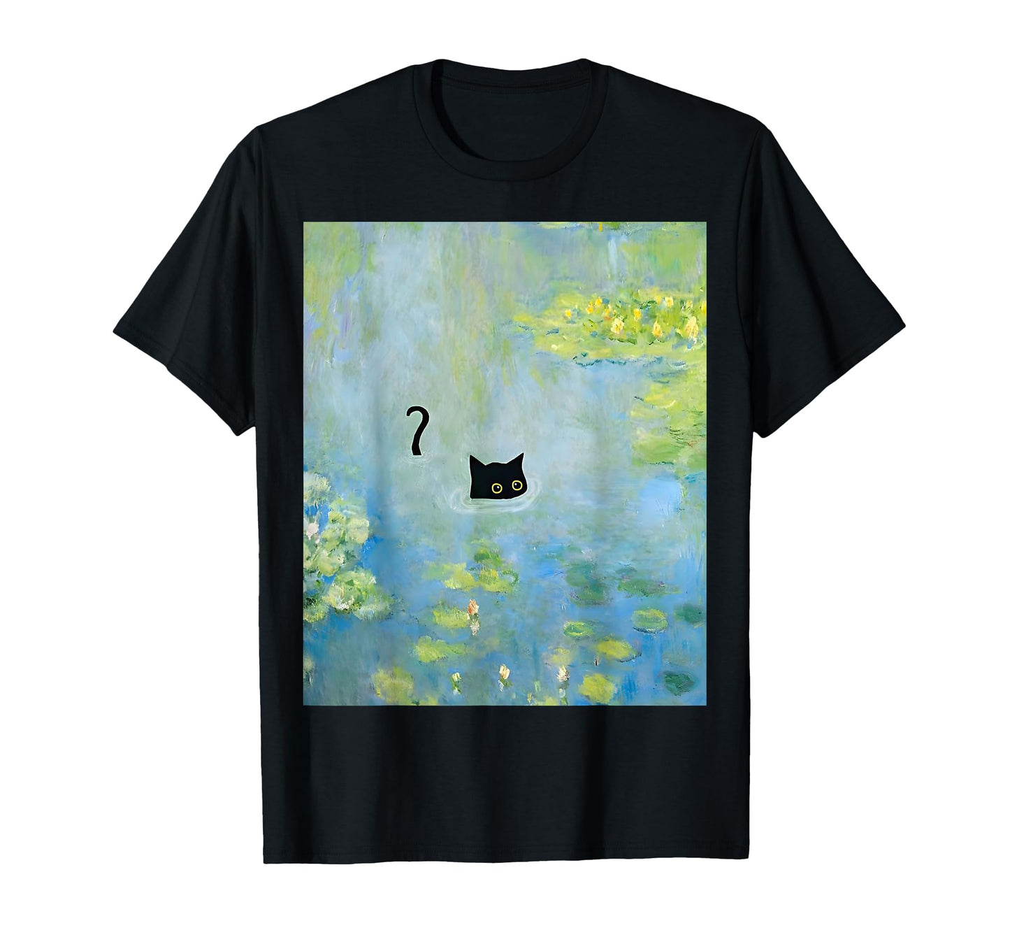 Black Cat Monets Summer Waterlily T-Shirt for Men Women Girls Kids
