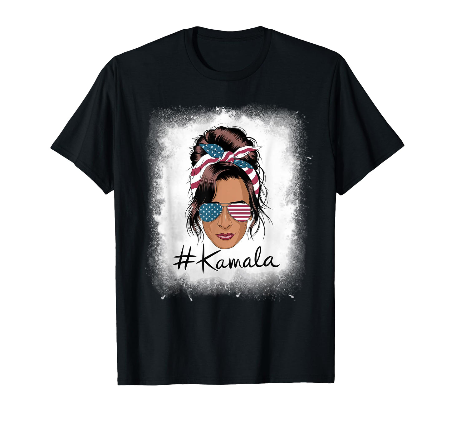 Kamala Harris Retro USA Patriotic American Flag Messy Bun T-Shirt