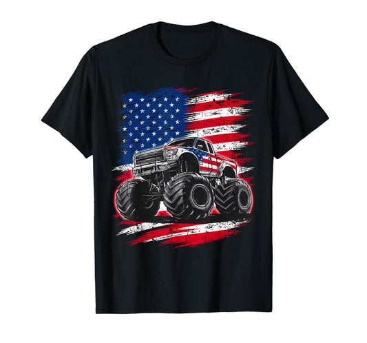 Monster Truck USA Flag American T-Shirt