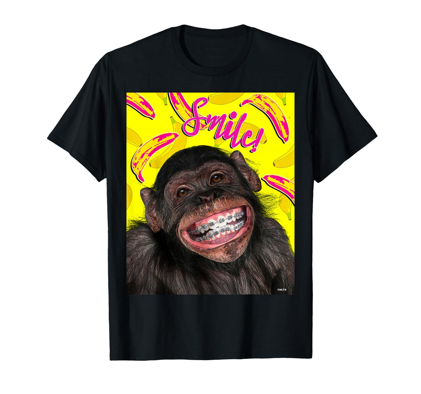 Smile! Smiling chimpanzee with braces Funny Humor T-Shirt