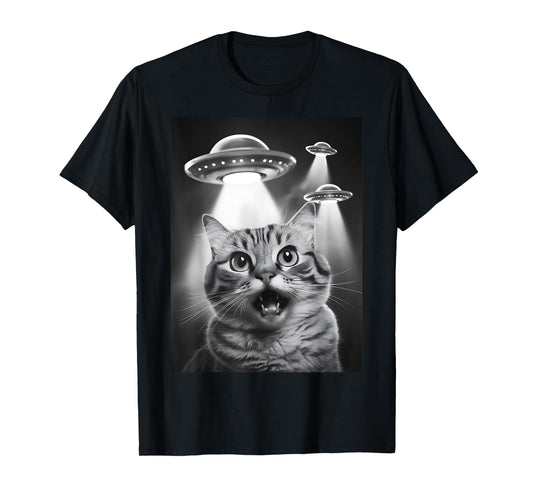Alien UFO Funny Cat Selfie T-Shirt