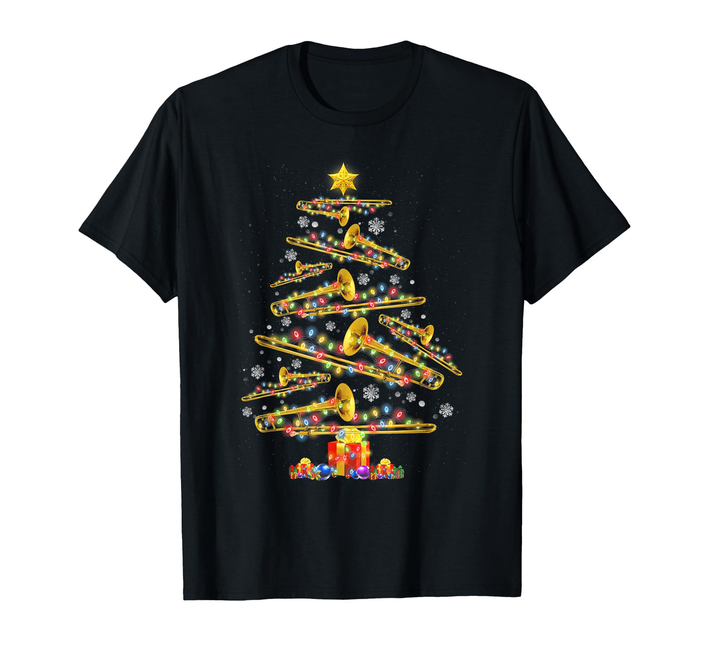 Christmas Trombone Player Xmas Tree Jazz Music Lover Santa T-Shirt