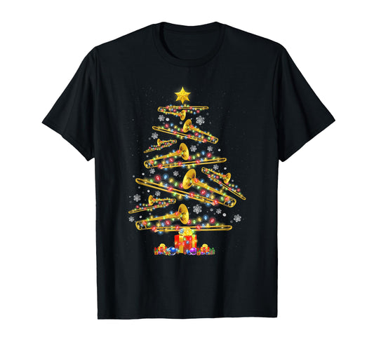 Christmas Trombone Player Xmas Tree Jazz Music Lover Santa T-Shirt