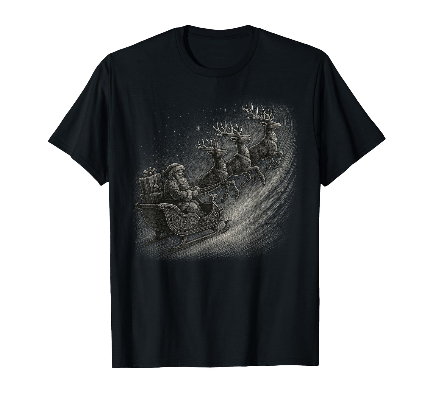 HUGvyn Vintage Christmas Classic Santa Sleigh Ride Reindeer T-Shirt