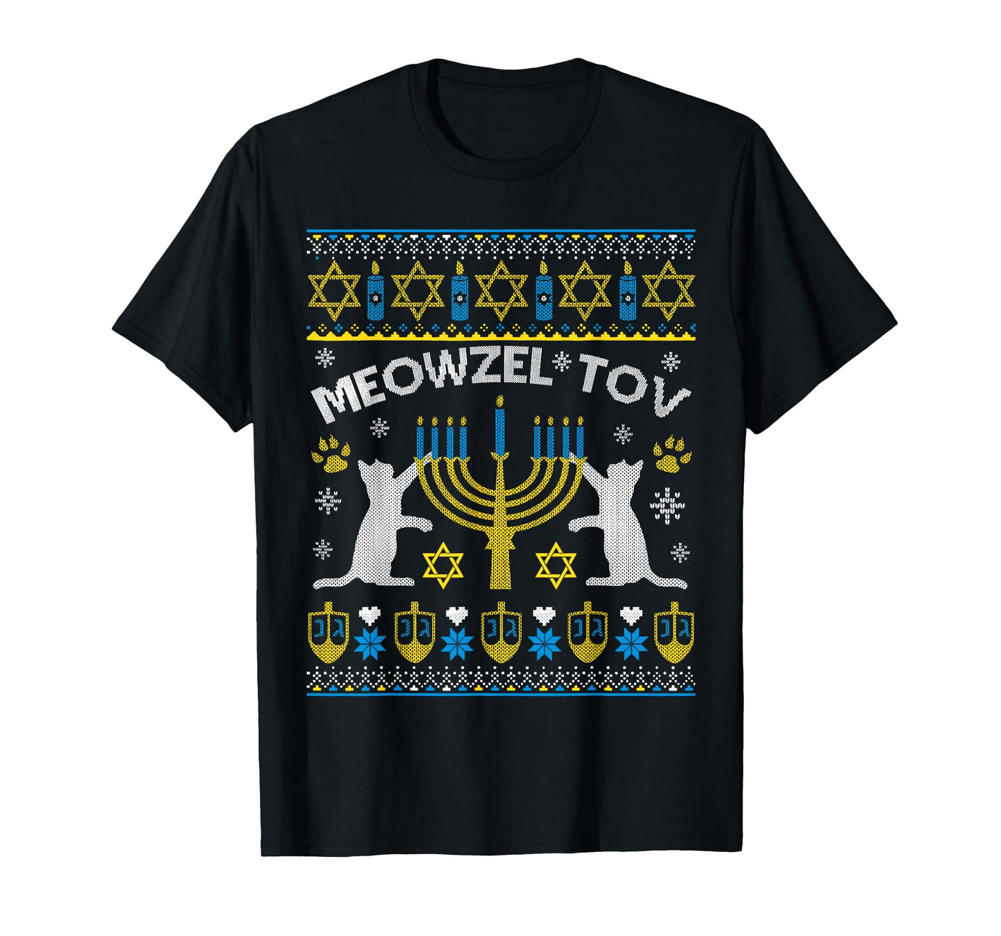 Meowzel Tov Ugly Hanukkah Sweater Cat Chanukah Jew Menorah T-Shirt