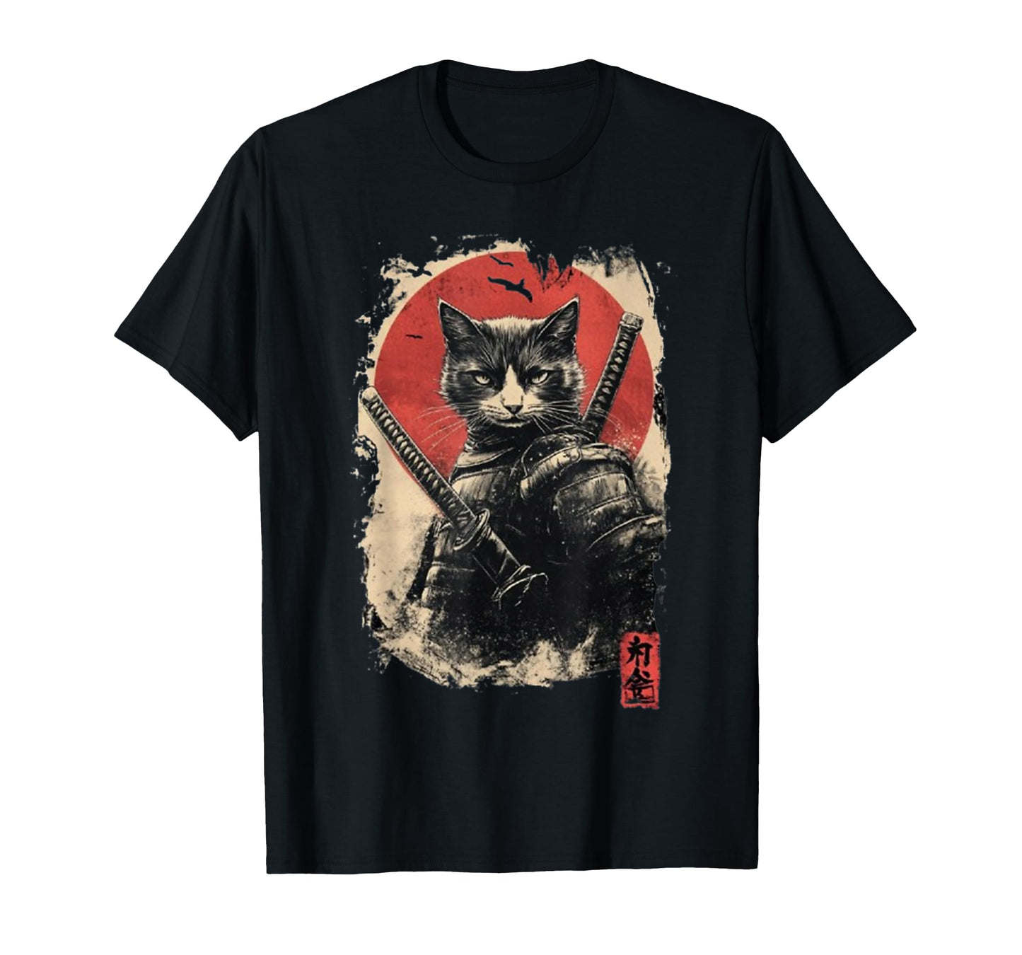Vintage Japanese Art anime graphic samurai cat warrior T-Shirt for Men Women Girls Kids
