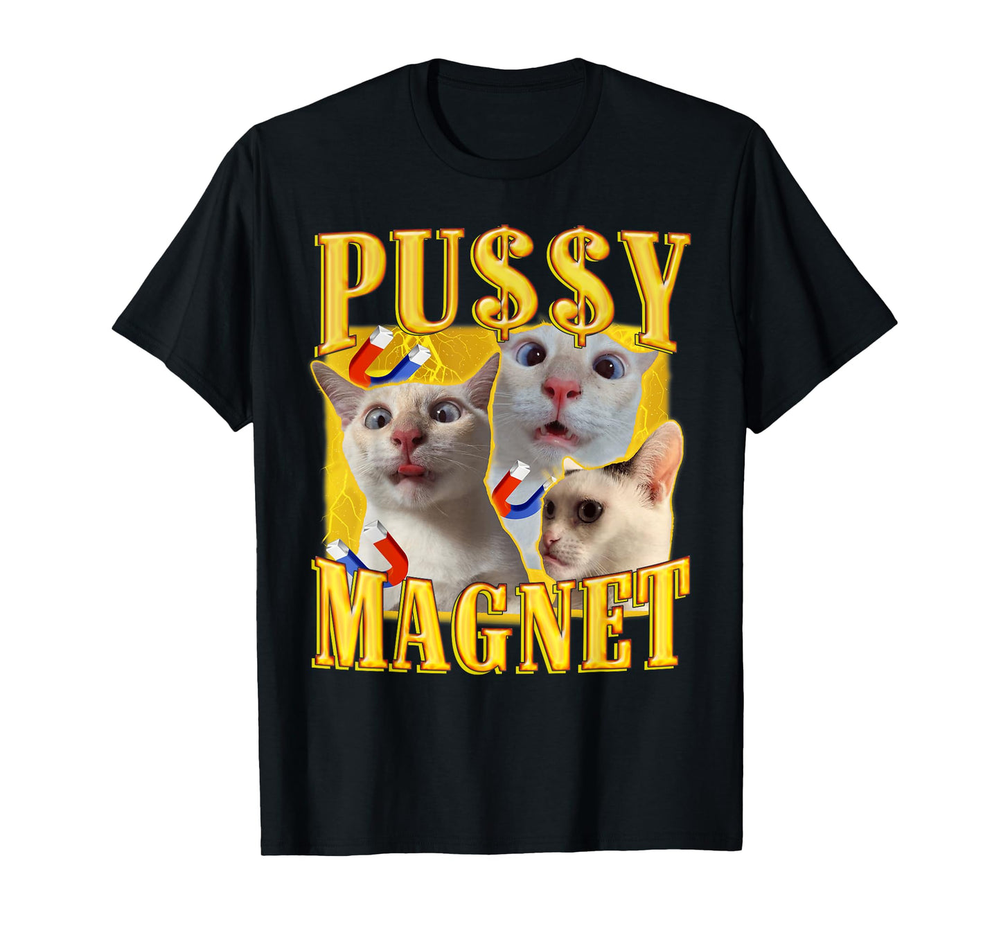 Ironic PUSSY MAGNET Cat Meme Funny Offensive Adult Humor T-Shirt