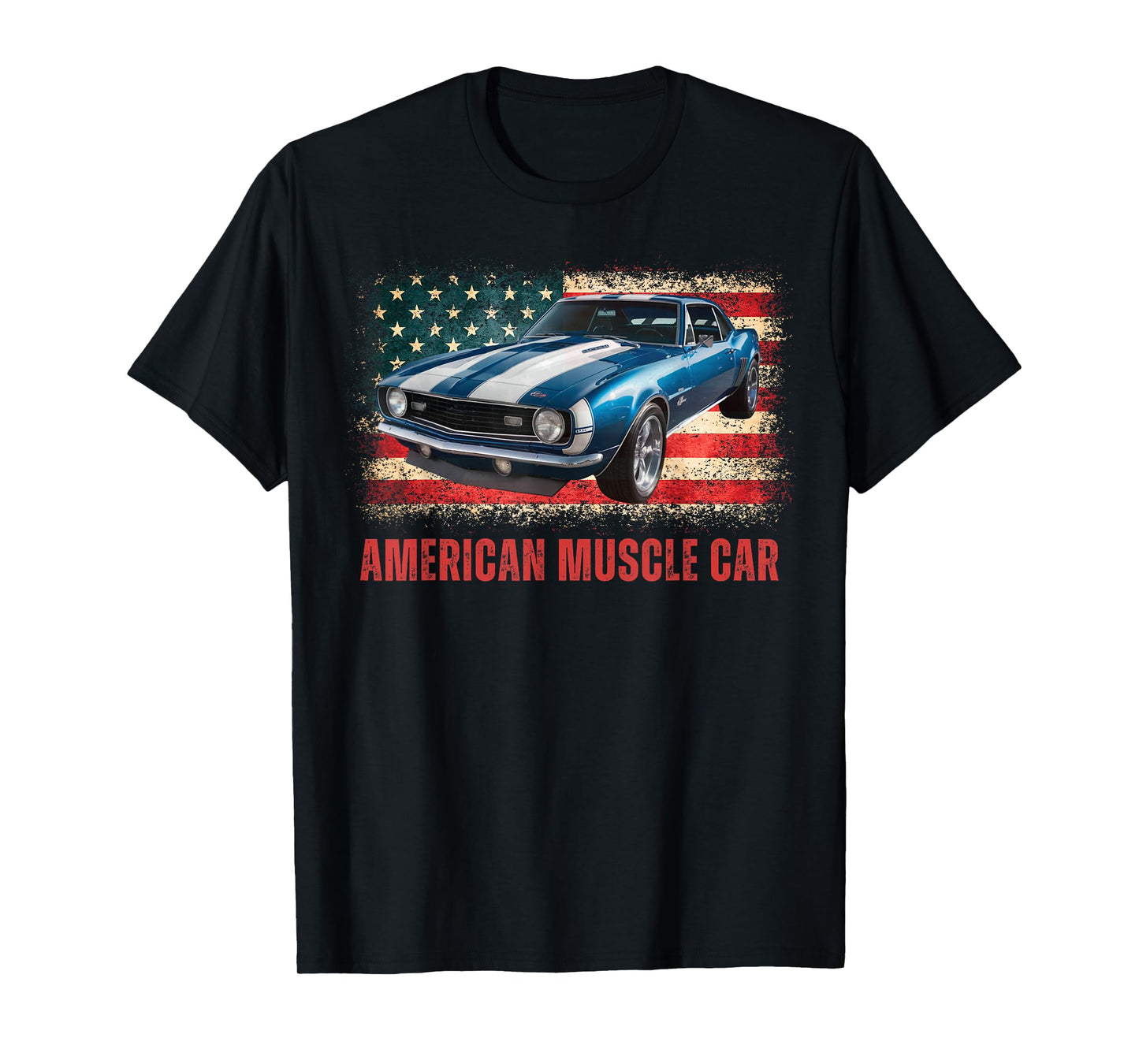Classic American Muscle Car Flag Style Retro Vibe Art T-Shirt