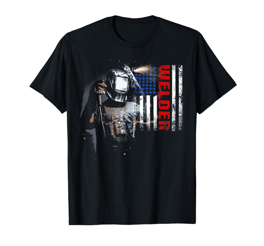 Welder American Flag Welding Grunge Distressed T-Shirt