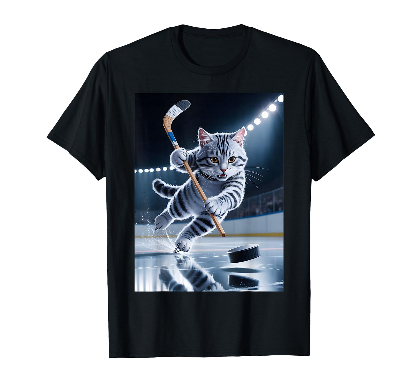Cat Playing Hockey Skate Puck Tabby Sport Champion T-Shirt