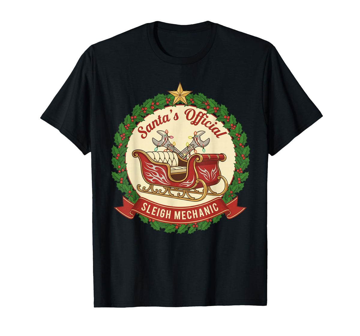 Santa's Sleigh Mechanic Funny Christmas Mechanic Graphic T-Shirt