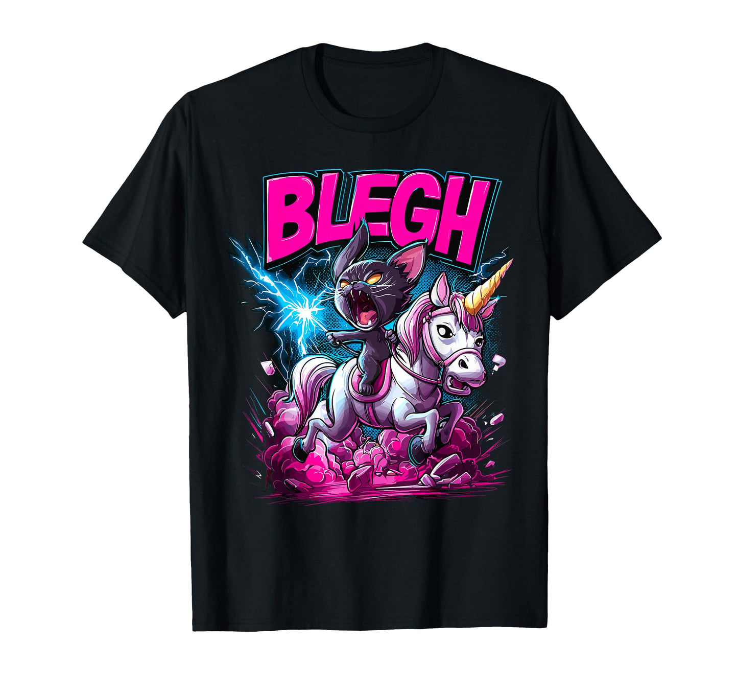 Heavy Metal Cat Riding Unicorn Blegh T-Shirt