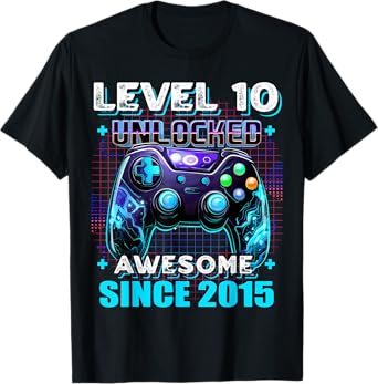 10th Birthday Boy Level 10 Gamer 10 Year Video Game Party T-Shirt