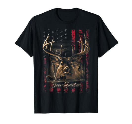 I Love USA American Flag and Deer Hunter T-Shirt T-Shirt